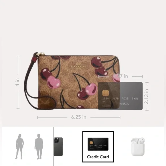 Coach NWT Corner Zip Wristlet In Signature Canvas With Cherry Print - Picture 7 of 12